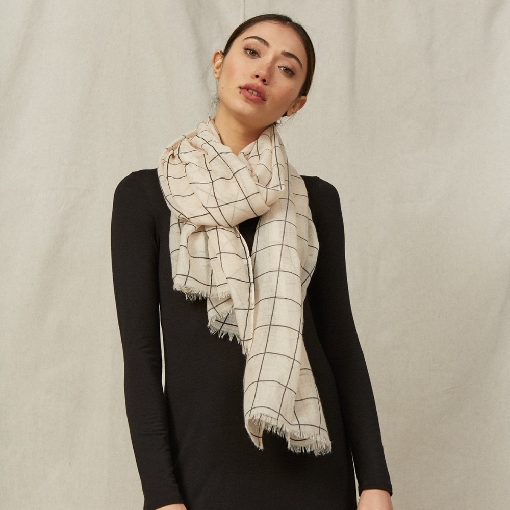 $68 Rachel Pally - SUMMER SCARF - CREAM GRID